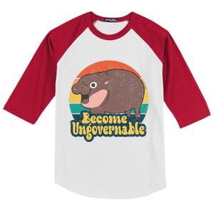 Become Ungovernable Moo Deng Humor Cute Baby Hippo Joke Kids Colorblock Raglan Jersey