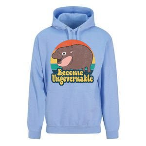 Become Ungovernable Moo Deng Humor Cute Baby Hippo Joke Unisex Surf Hoodie