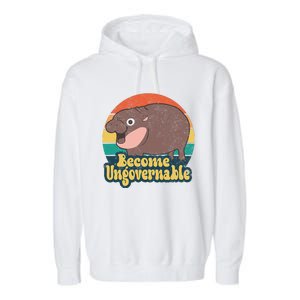 Become Ungovernable Moo Deng Humor Cute Baby Hippo Joke Garment-Dyed Fleece Hoodie