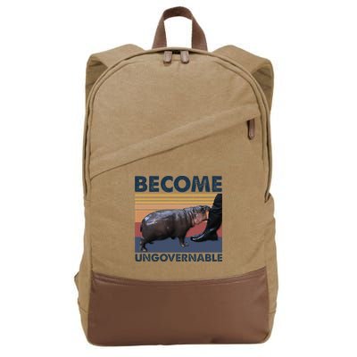 Become Ungovernable Moo Deng Cute Baby Hippo Funny Hippo Cotton Canvas Backpack