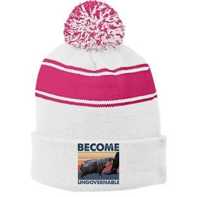 Become Ungovernable Moo Deng Cute Baby Hippo Funny Hippo Stripe Pom Pom Beanie