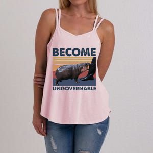 Become Ungovernable Moo Deng Cute Baby Hippo Funny Hippo Women's Strappy Tank