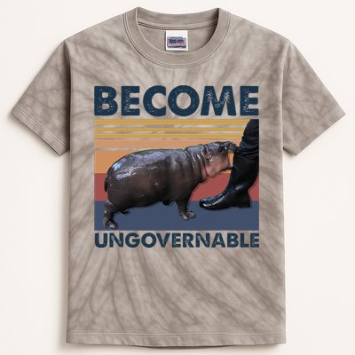 Become Ungovernable Moo Deng Cute Baby Hippo Funny Hippo Kids Tie-Dye T-Shirt