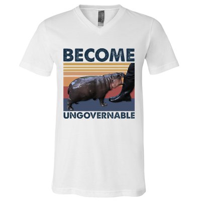 Become Ungovernable Moo Deng Cute Baby Hippo Funny Hippo V-Neck T-Shirt