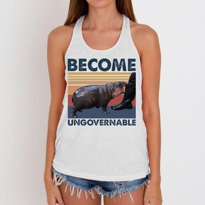 Become Ungovernable Moo Deng Cute Baby Hippo Funny Hippo Women's Knotted Racerback Tank