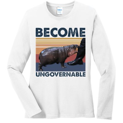 Become Ungovernable Moo Deng Cute Baby Hippo Funny Hippo Ladies Long Sleeve Shirt