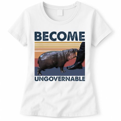 Become Ungovernable Moo Deng Cute Baby Hippo Funny Hippo Womens T-Shirt