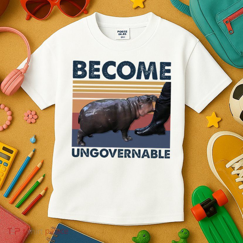 Become Ungovernable Moo Deng Cute Baby Hippo Funny Hippo Kids T-Shirt