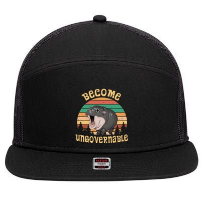 Become Ungovernable Moo Deng Baby Pygmy Hippo 7 Panel Mesh Trucker Snapback Hat