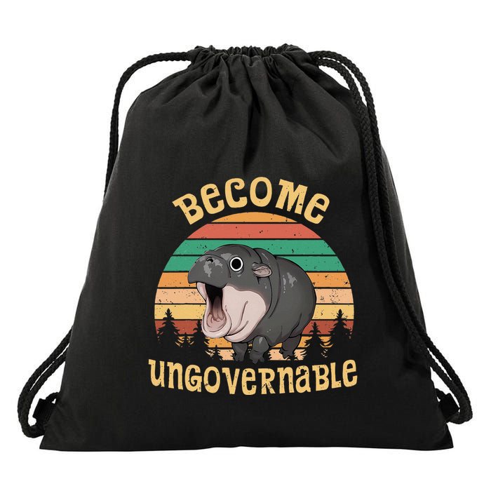 Become Ungovernable Moo Deng Baby Pygmy Hippo Drawstring Bag