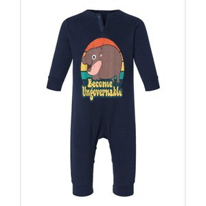 Become Ungovernable Moo Deng Humor Cute Baby Hippo Joke Infant Fleece One Piece