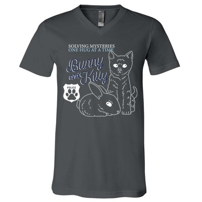 Bunny Kitty Police Solving Mysteries One Hug At A Time V-Neck T-Shirt