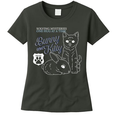Bunny Kitty Police Solving Mysteries One Hug At A Time Womens T-Shirt