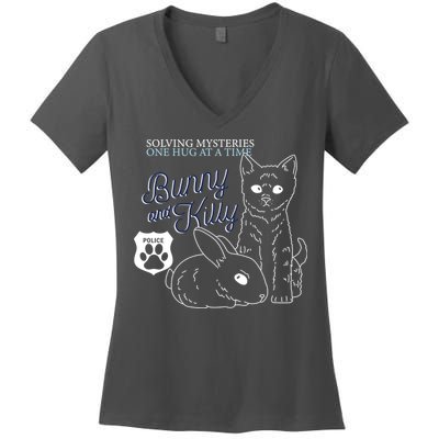 Bunny Kitty Police Solving Mysteries One Hug At A Time Women's V-Neck T-Shirt