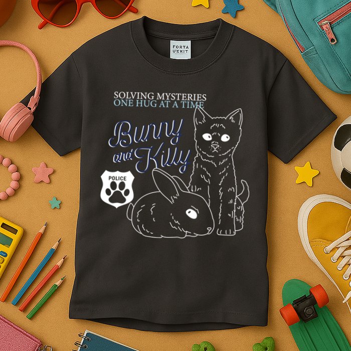 Bunny Kitty Police Solving Mysteries One Hug At A Time Kids T-Shirt