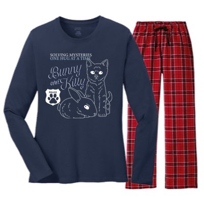 Bunny Kitty Police Solving Mysteries One Hug At A Time Women's Long Sleeve Flannel Pajama Set 