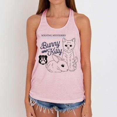 Bunny Kitty Police Solving Mysteries One Hug At A Time Women's Knotted Racerback Tank