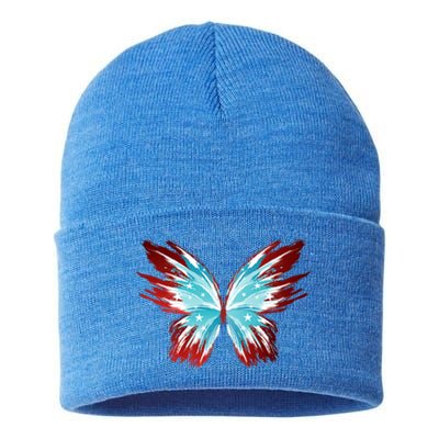 Butterfly Usa Patriotic Cute 4th Of July Cool Gift Sustainable Knit Beanie