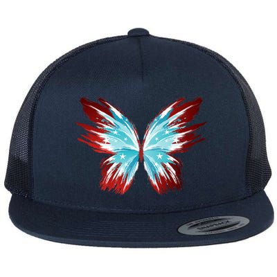 Butterfly Usa Patriotic Cute 4th Of July Cool Gift Flat Bill Trucker Hat