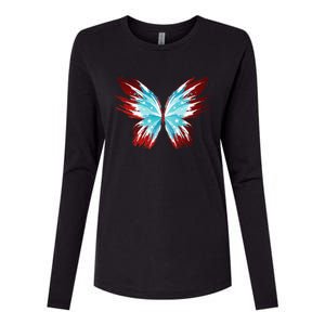 Butterfly USA Patriotic Cute 4th Of July Womens Cotton Relaxed Long Sleeve T-Shirt