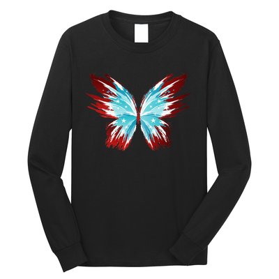 Butterfly USA Patriotic Cute 4th Of July Long Sleeve Shirt