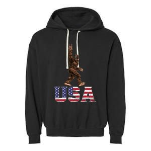 Bigfoot Usa Patriotic For Sasquatch Rock On Garment-Dyed Fleece Hoodie