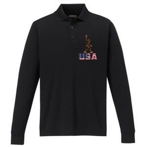 Bigfoot Usa Patriotic For Sasquatch Rock On Performance Long Sleeve Polo