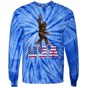 Bigfoot Usa Patriotic For Sasquatch Rock On Tie-Dye Long Sleeve Shirt