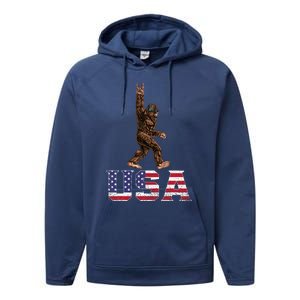 Bigfoot Usa Patriotic For Sasquatch Rock On Performance Fleece Hoodie