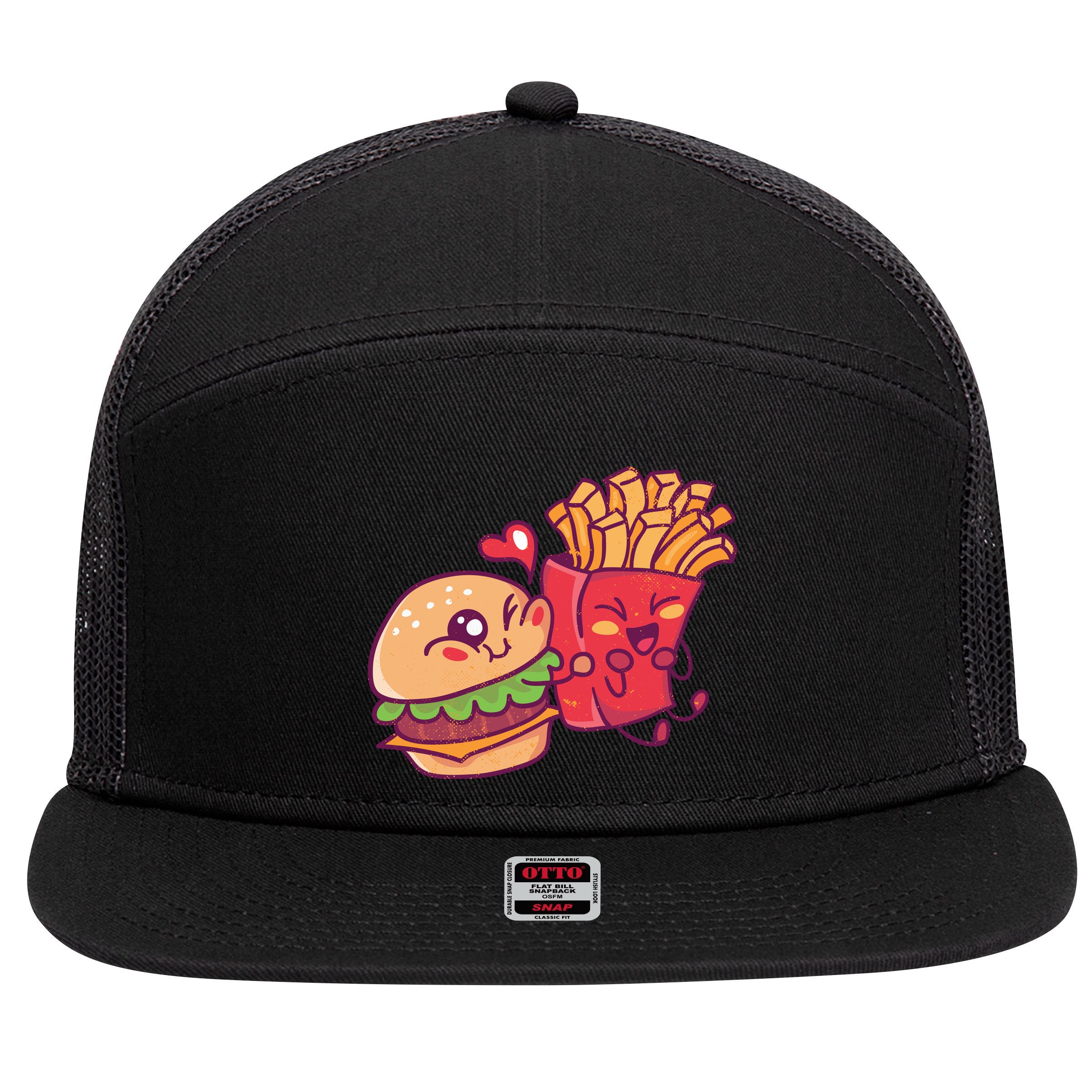 Burger Loves Fries 7 Panel Mesh Trucker Snapback Hat