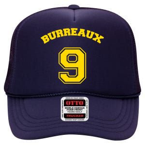 Burreaux Number 9 Louisiana Football Fan High Crown Mesh Back Trucker Hat