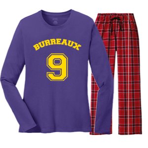 Burreaux Number 9 Louisiana Football Fan Women's Long Sleeve Flannel Pajama Set 