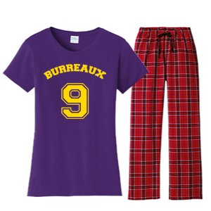 Burreaux Number 9 Louisiana Football Fan Women's Flannel Pajama Set