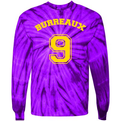 Burreaux Number 9 Louisiana Football Fan Tie-Dye Long Sleeve Shirt