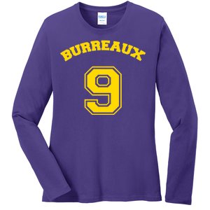 Burreaux Number 9 Louisiana Football Fan Ladies Long Sleeve Shirt