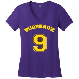 Burreaux Number 9 Louisiana Football Fan Women's V-Neck T-Shirt