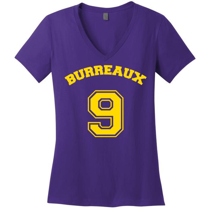 Burreaux Number 9 Louisiana Football Fan Women's V-Neck T-Shirt