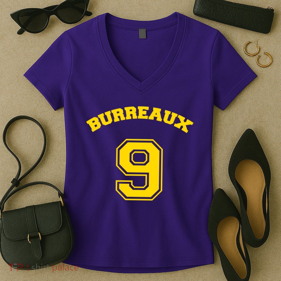 Burreaux Number 9 Louisiana Football Fan Women's V-Neck T-Shirt
