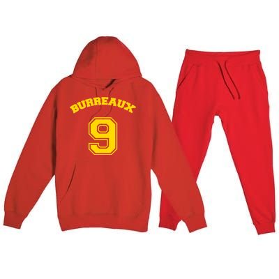 Burreaux Number 9 Louisiana Football Fan Premium Hooded Sweatsuit Set