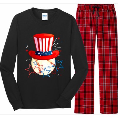 Baseball Uncle Sam 4th Of July American Flag Long Sleeve Pajama Set