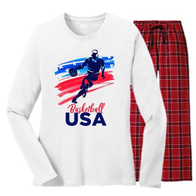 Basketball USA Support The Team Basketball Lover Women's Long Sleeve Flannel Pajama Set 