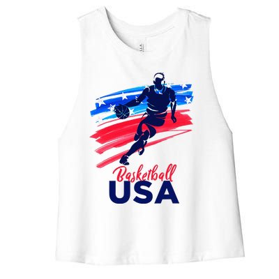 Basketball USA Support The Team Basketball Lover Women's Racerback Cropped Tank