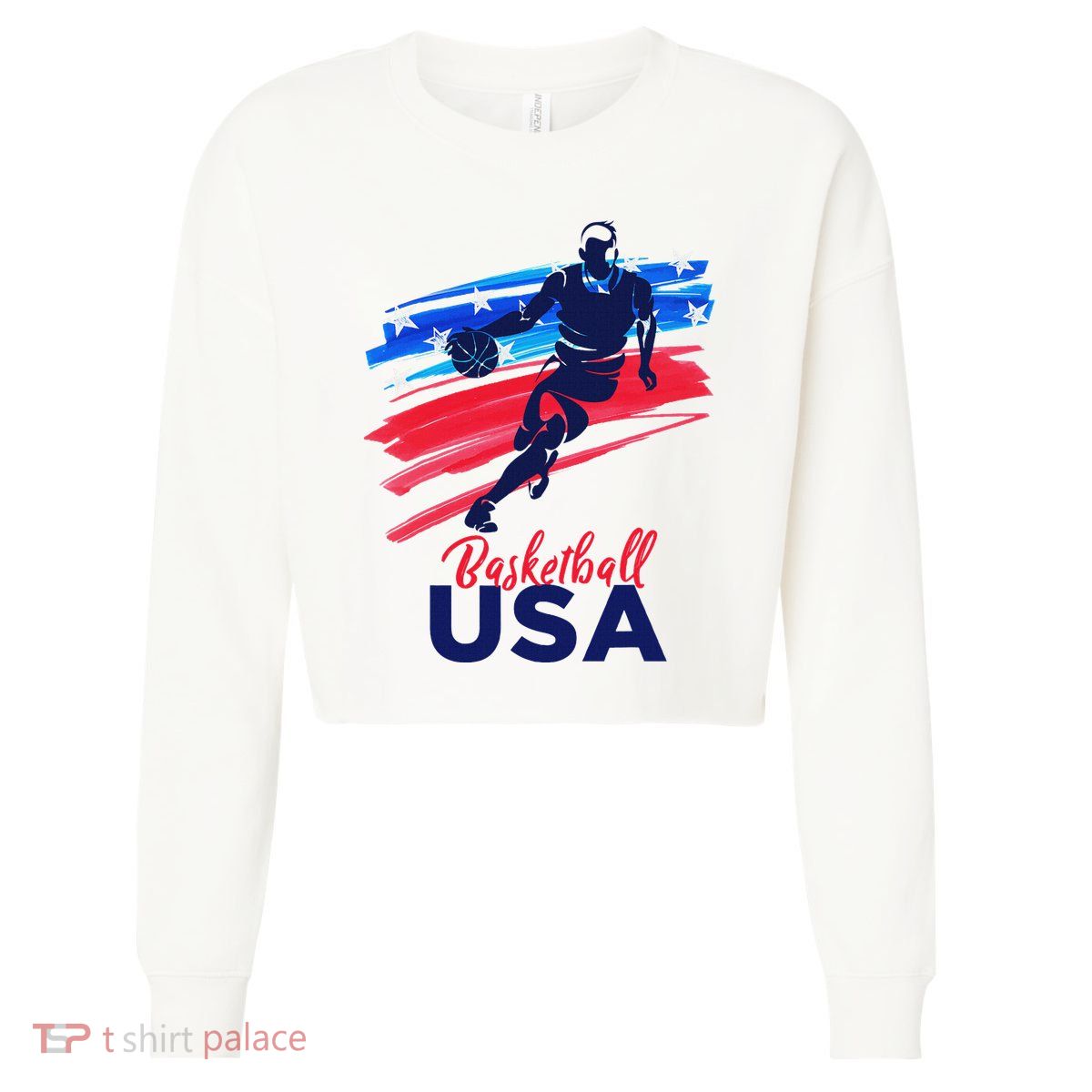 Basketball Usa Support The Team Cropped Pullover Crew