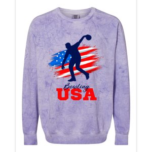 Bowling USA Support Team American Flag Bowling Sports Lover Premium Colorblast Crewneck Sweatshirt