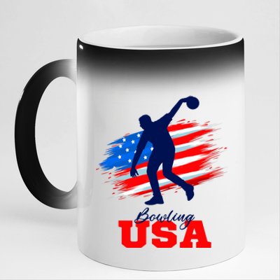 Bowling USA Support Team American Flag Bowling Sports Lover Premium 11oz Black Color Changing Mug