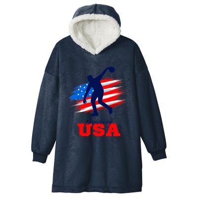 Bowling USA Support Team American Flag Bowling Sports Lover Premium Hooded Wearable Blanket