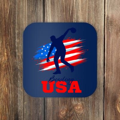 Bowling USA Support Team American Flag Bowling Sports Lover Premium Coaster