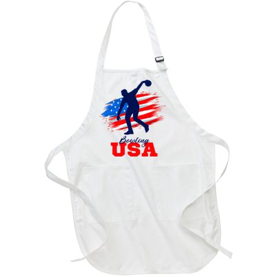 Bowling USA Support Team American Flag Bowling Sports Lover Premium Full-Length Apron With Pockets