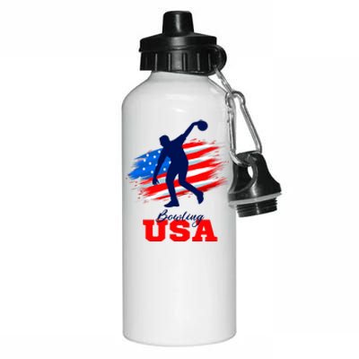 Bowling USA Support Team American Flag Bowling Sports Lover Premium Aluminum Water Bottle 