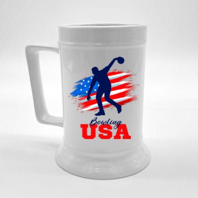 Bowling USA Support Team American Flag Bowling Sports Lover Premium Beer Stein